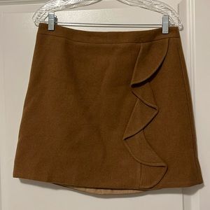 J.Crew Mercantile Ruffle-Front Mini Skirt in Double-Serge Wool - Camel - Size 8